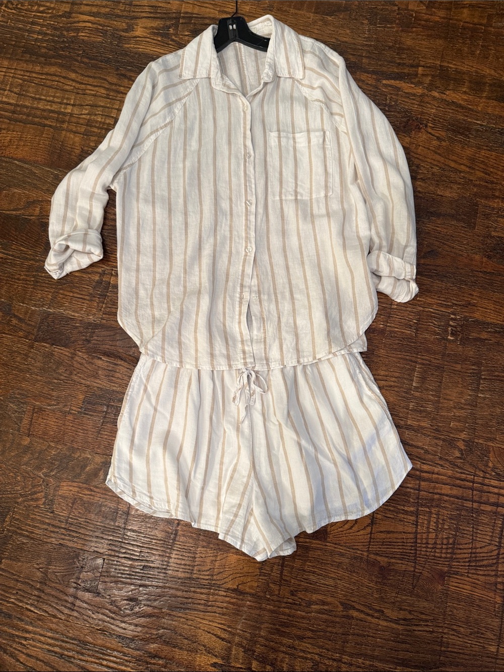 Z Supply Cream & Tan Striped Button down short set